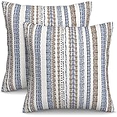 KiuLoam Navy Blue and Brown Dots Striped Throw Pillow Covers 18 x 18 Inch Set of 2 Outdoor Decorative Pillow Cases Farmhouse Cushion Cases for Couch Bed Home Decor