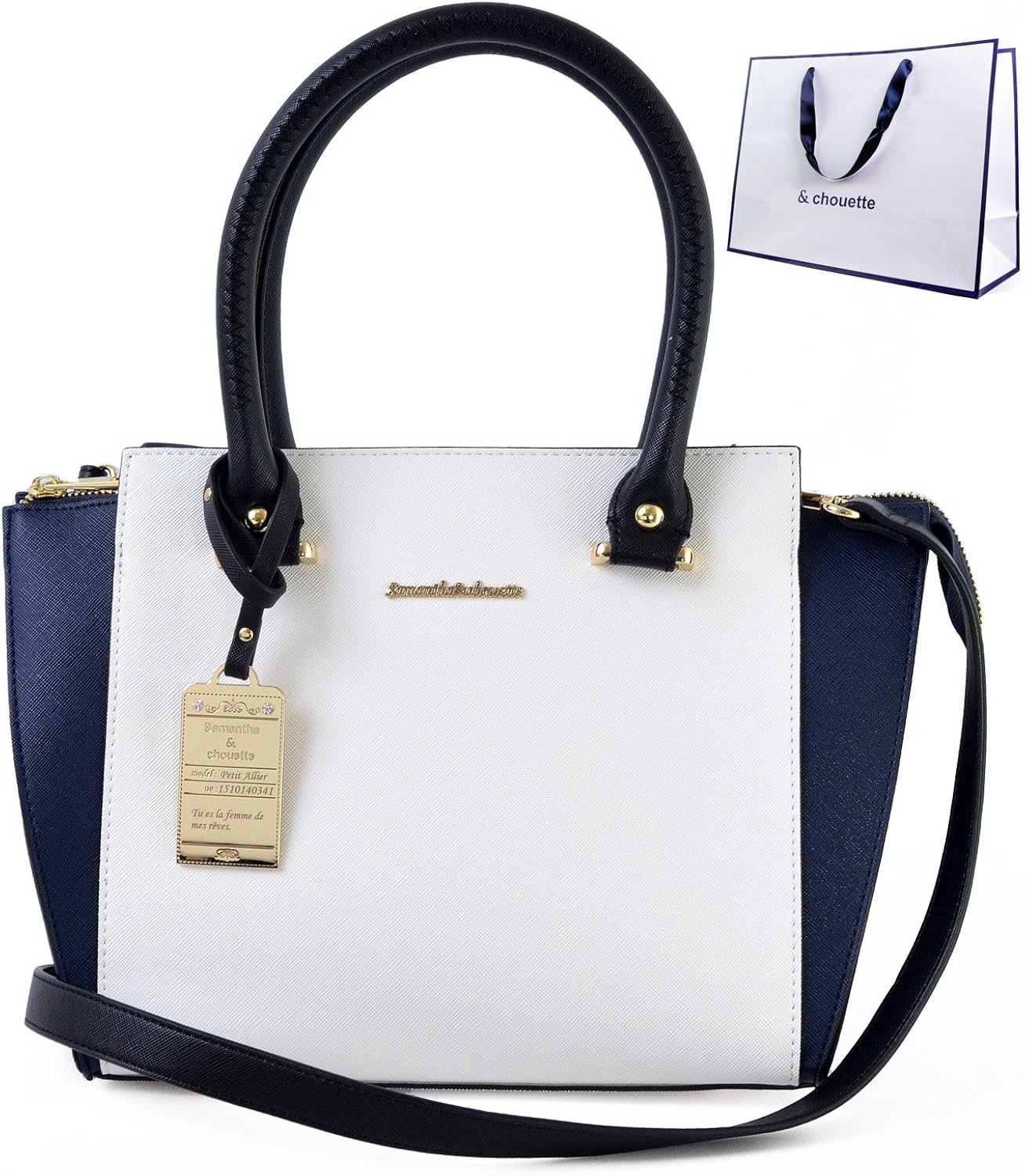 Amazon サマンサタバサ Samantha Chouette サマンサ シュエット 正規品 プチアリエ 2way トート ショルダー バッグ ショップバッグ付 ネイビー シューズ バッグ