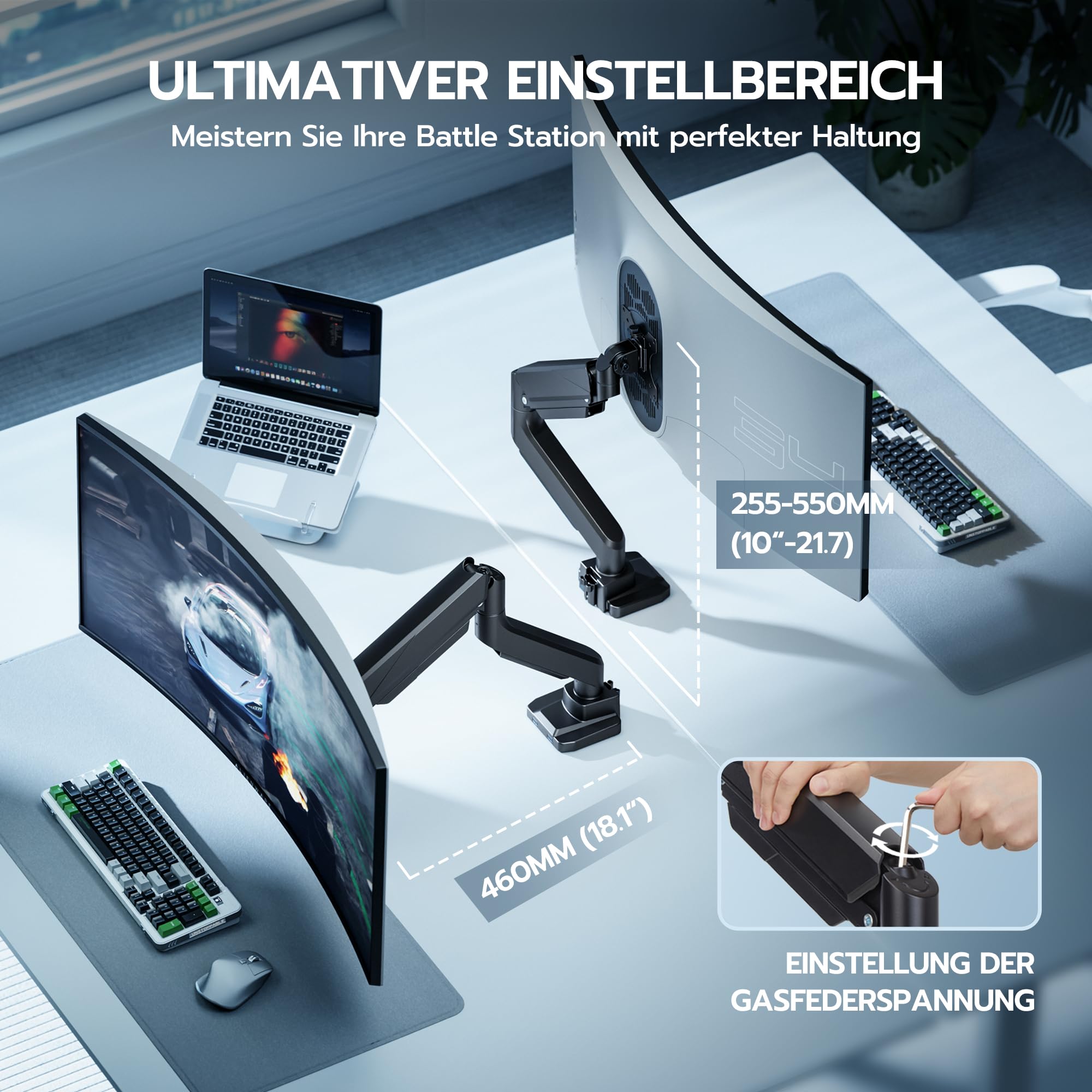 ARES WING Monitor Halterung für 17"-49" Flach Curved Bildschirm, Höhenverstellbar Bildschirmhalterung, Einzel Monitor Arm Tragfähigkeit Max 18 kg, 75/100mm Vesa-Halterung, Tischhalterung Schwarz 4