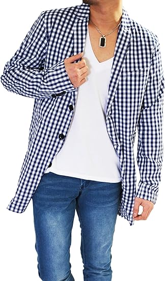 Amazon ロハス Lohasチェック柄ロング丈シャツジャケット メンズ チェスター チェスターコート ペンチェック シャツ ジャケット アウター 長袖 チェックシャツ ブルー チェック M46 White87c ホワイト87c シャツ 通販