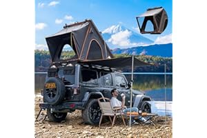 HEYFUN Explorer Pro Rooftop Tent Hard Shell with USB Outlet, Side Awning, Replaceable Netting Curtain&Luggage Racks for 4 Season Camping, Aluminum Pop Up 2-3 Person Roof Top Tent for Truck Jeep SUV Van