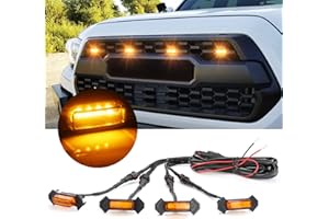 OXILAM LED Grille Lights 4 PCS with Fuse Adaptor for Tacoma TRD PRO 2016-2023 OEM Front Grille, Amber Shell with Amber Light, (Amber Yellow)