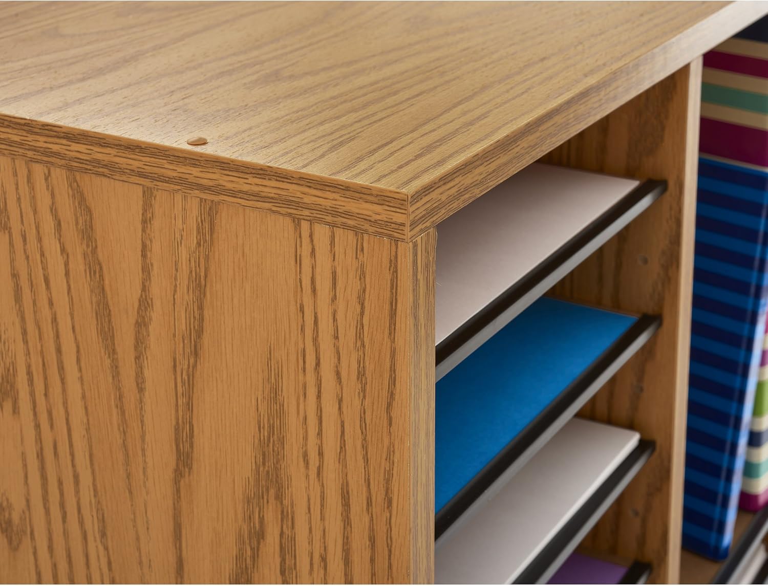 Safco Products Wood Adjustable Literature Organizer, 36 Compartment 9424MO, Medium Oak, Durable Construction, Removable Shelves, Stackable, Light Brown : Safeco Wood Adjustable Literature Organizer : Office Products