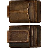 Le'aokuu Mens Rfid Money Clip Slim Wallet Genuine Leather Cowhide Credit Card Case Handy Magnet (A Dark Brown Rfid)