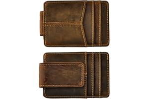 Le'aokuu Mens Rfid Money Clip Slim Wallet Genuine Leather Cowhide Credit Card Case Handy Magnet (A Dark Brown Rfid)