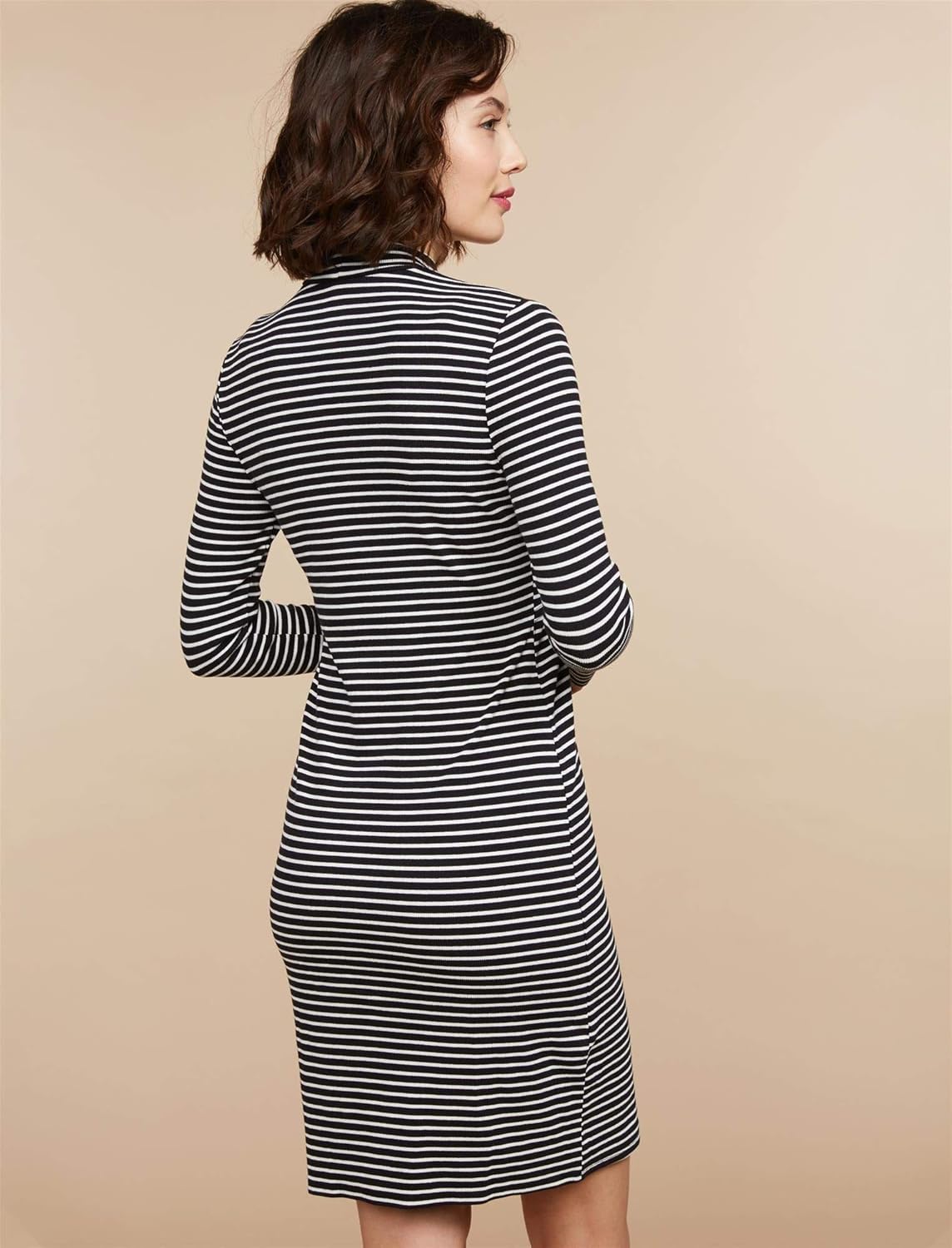Motherhood Maternity Women's Maternity Long Sleeve Mock Neck Lift Up Bodycon Nursing Dress, Black/White Stripe, Extra Large at  Women’s Clothing store