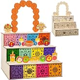 Wonderjune Elegant Day of the Dead Ofrenda Altar Wooden Shadow Box | Dia De Los Muertos Altar, tiered Wooden Frame, Holds Photos Candles Marigolds, Remembrance Picture Frame Home Decor