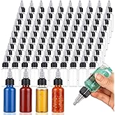 100 Pcs 1 oz Plastic Squeeze Bottles with Twist Top Cap, Plastic Boston Squeeze Bottles Bulk, Clear Dispensing Bottle, Squeezes Condiment Bottle for Liquids, Oils, Inks, Crafts, Household, Kitchen