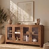 EliteSet 60" Modern Buffet Cabinet with Storage, Curved 4-Door Sideboard | Accent Storage Cabinet for Kitchen with Adjustable Shelves, Wooden Coffee Bars Credenzas Console Table, Entryway, Dark Burl