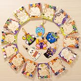 24 Pack Halloween Crafts for Kids DIY Wood Painting Kit Party Favors Bulk | Home School Party Gifts Non-candy Treat Bag Classroom Prizes - Halloween Party Favors with Brushes, Paints & Gem Stickers