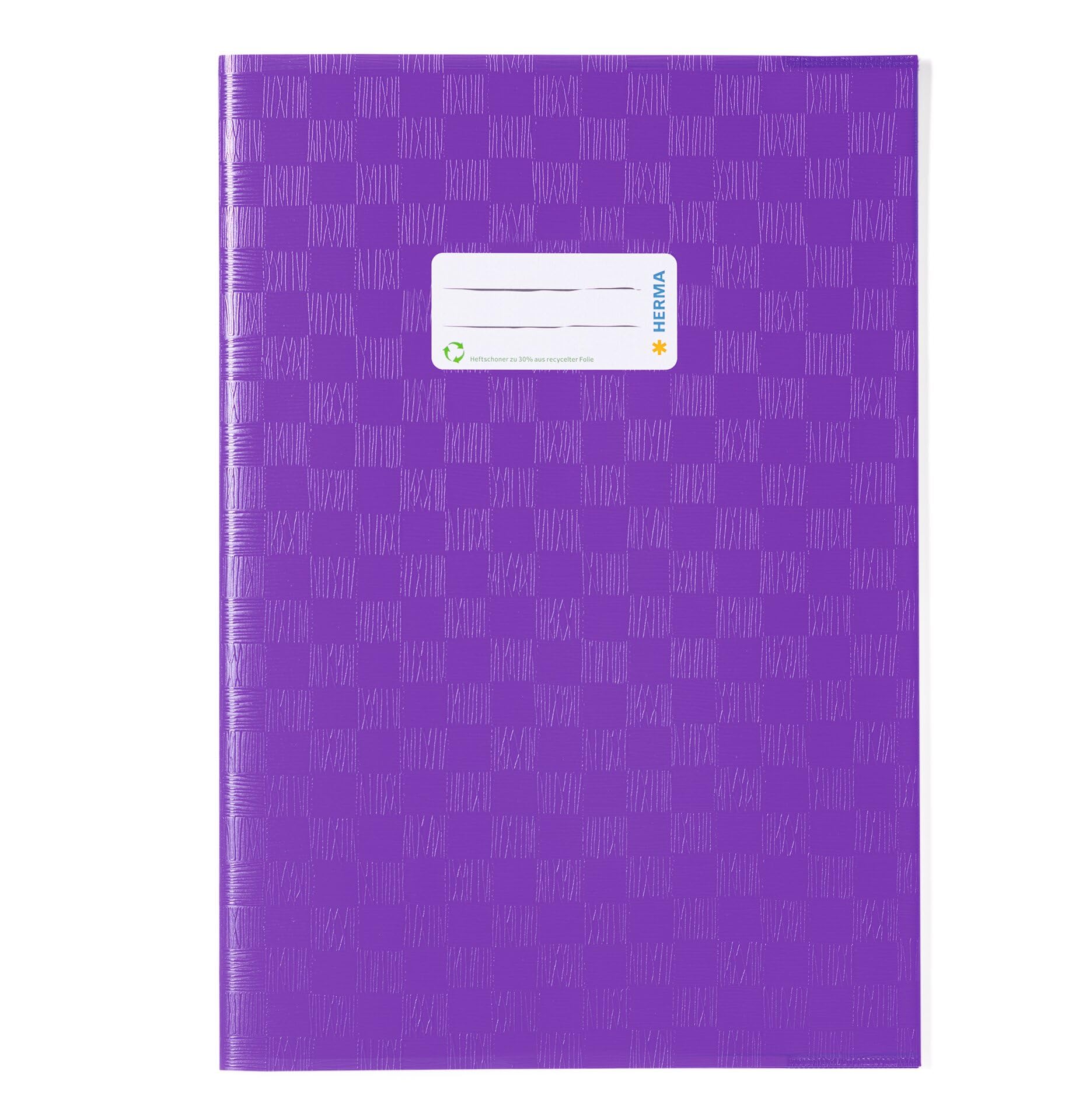 HERMA 7446 Notebook Covers A4 Raffia Purple Pack of 25 Notebook Covers with Label & Raffia Structure Made of Durable & Wipe-Clean Polypropylene Film, Exercise Book Cover for School Notebooks, Coloured