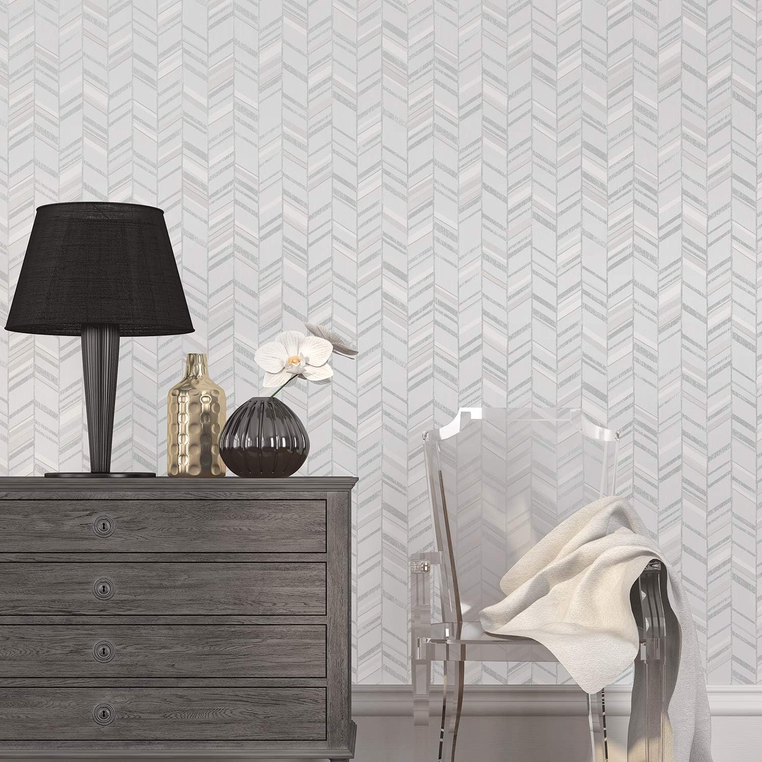 Galerie G67717 Special FX Glitter Chevrons Design Wallpaper, Grey/Silver, 10m x 53cm, Grey/ Silver - Image 3