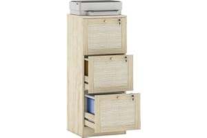 HOMCOM 3 Drawer File Cabinet with Lock, Boho Vertical Filing Cabinet for A4 Letter Size Files, Printer Stand with Decorative 