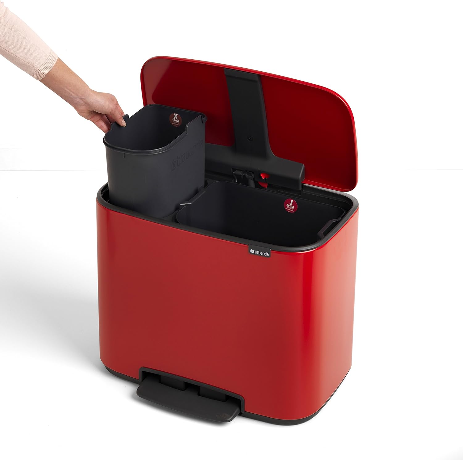 Brabantia Bo Pedal Bin 23 Litre, Steel, Passion Red, 11 + 23 L BigaMart