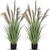 Jexine 2 Pcs Pampas Grass Potted Plants 4 ft Tall Artificial Grass Potted Artificial Greenery Floor Plants Tall in Pot for Housewarming Gift House Garden Bathroom Lobby Outdoor Decoration (Greeny)