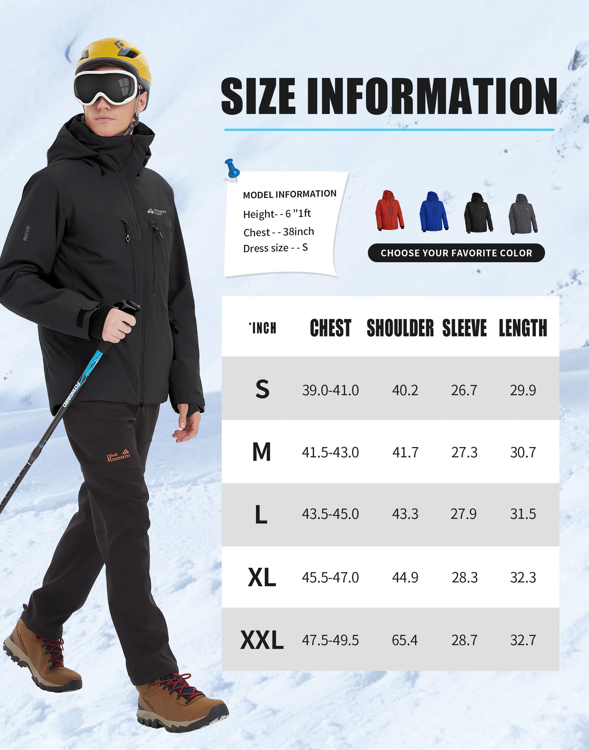 Pioneer Camp Herren Wasserdicht Skijacke Winddicht Snowboardjacke Warm Outdoor Winterjacke mit Kapuze Schwarz L 7