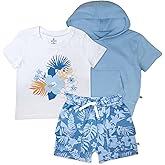 3 Piece Short Sleeve Top, Short and Hoodie Set for Infant Baby Boys, Girls, Unisex