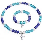 DERAKUS Baseball Necklace 18in Baseball Fan Chain Pollyanna Cross Necklace for Men Women Sparkle Rhinestone Drip Christian Jewelry