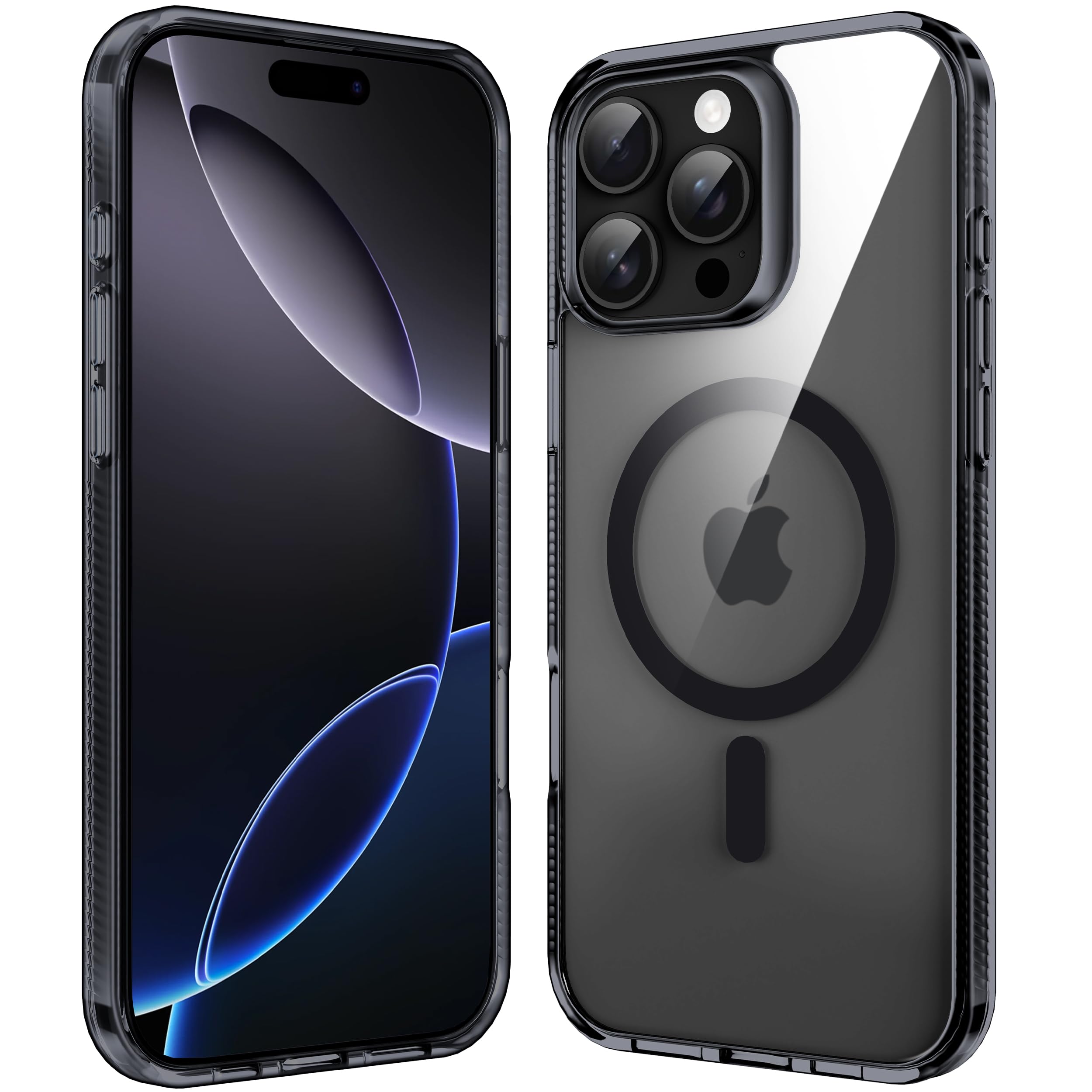Supdeal Magnetic Clear Case for iPhone 16 Pro Max, [Compatible with MagSafe] [Non Slip Bumper & Not Yellowing] Military Grade Shockproof Transparent Silicone Phone Cover, 6.9", Black