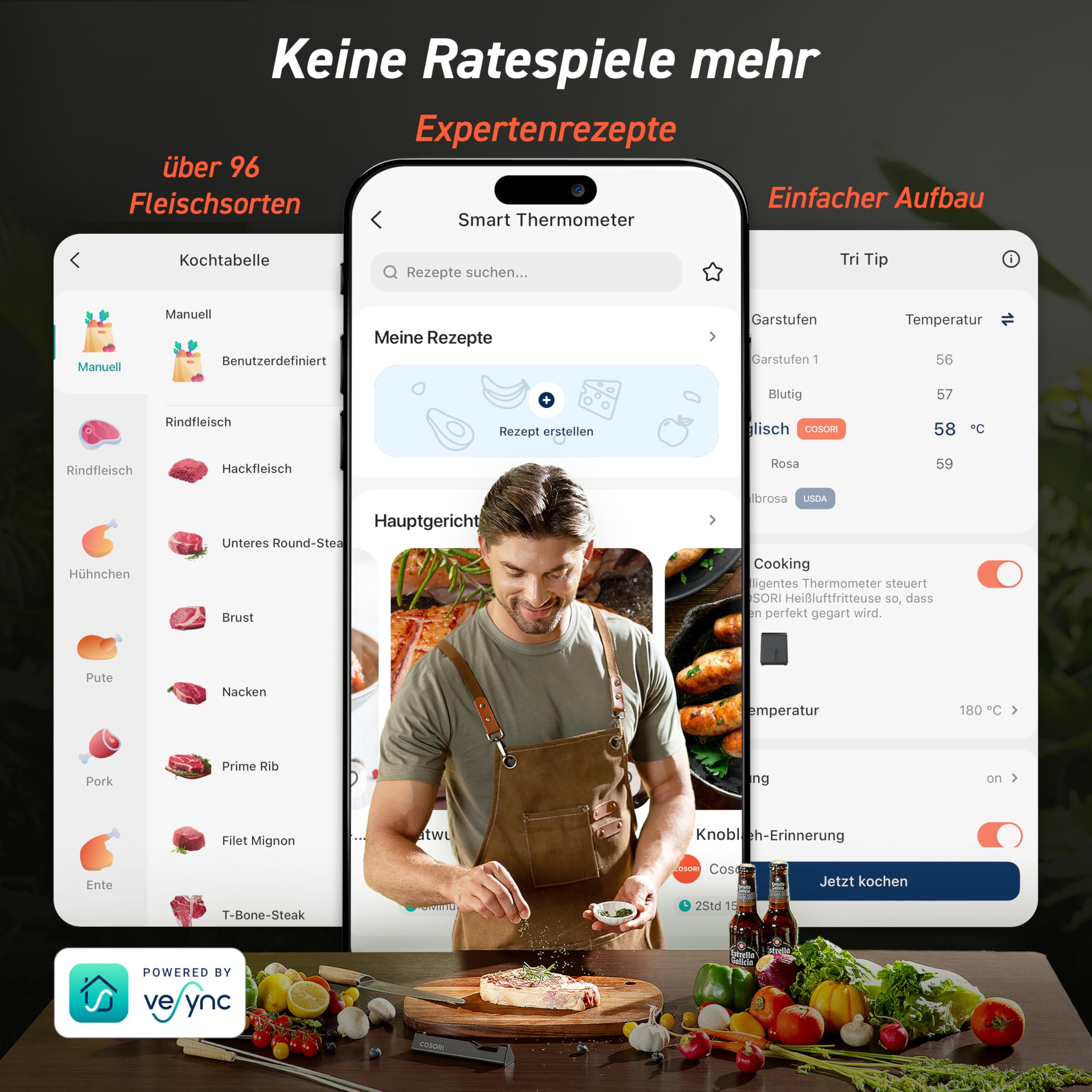 COSORI Erstes Smartes Fleischthermometer, Kabelloses Grillthermometer Bluetooth, perfekt für Heißluftfritteuse, Bratenthermometer für Küche und Grill, Spülmaschinenfest, Schwarz 7