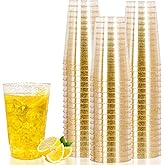 I00000 50 Pack 14 oz Gold Plastic Cups, Disposable Tumblers Gold Glitter Plastic Cups, Disposable Wine Glasses Cocktail Glasses Perfect for Wedding & Party