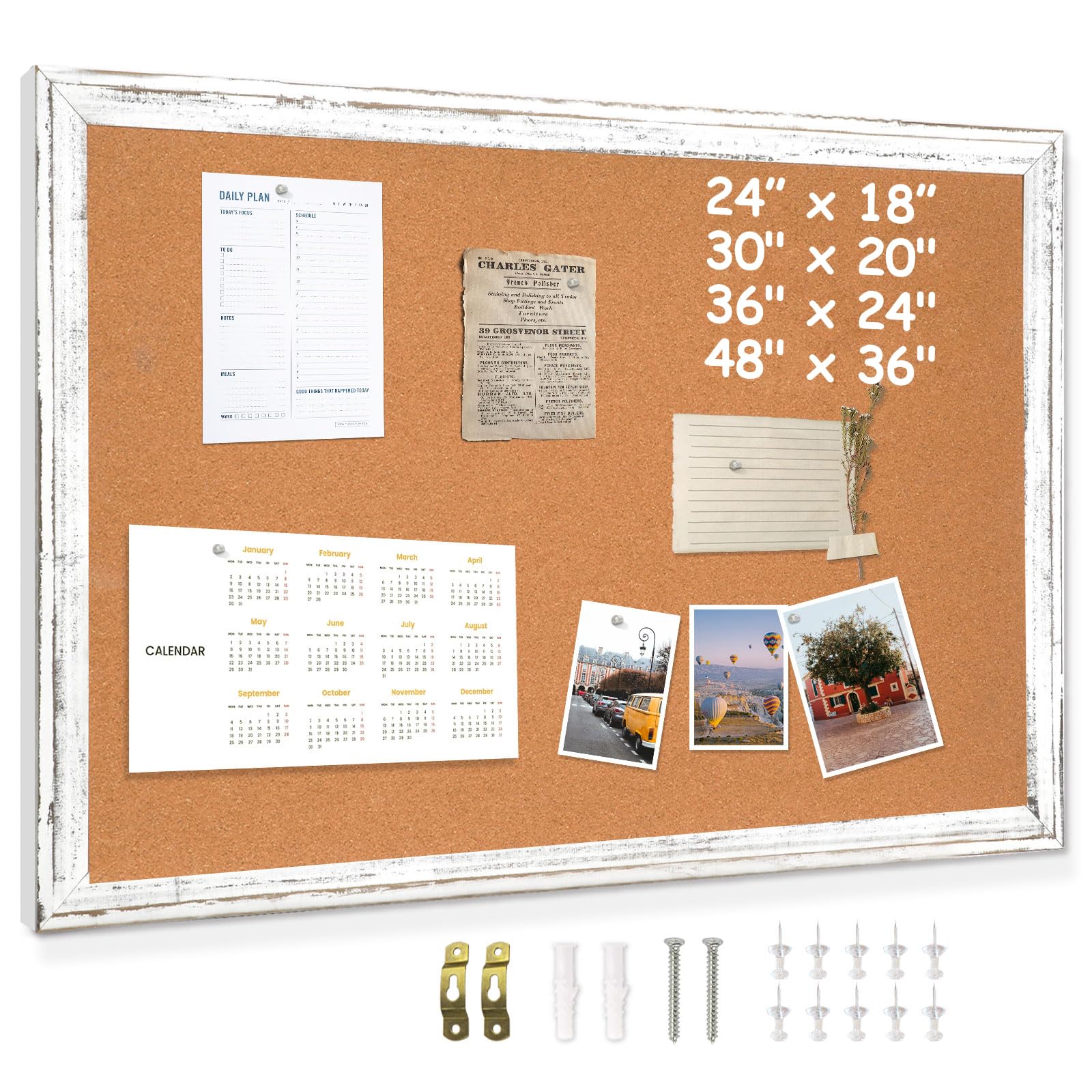Photo 1 of ***DAMAGED - SEE NOTES/PICTURES***DOLLAR BOSS White Cork Board for Wall - 30 X 20 Inches, Rustic Wooden Frame Bulletin Board, Decorative Hanging Pin Board for Office & Home Decor