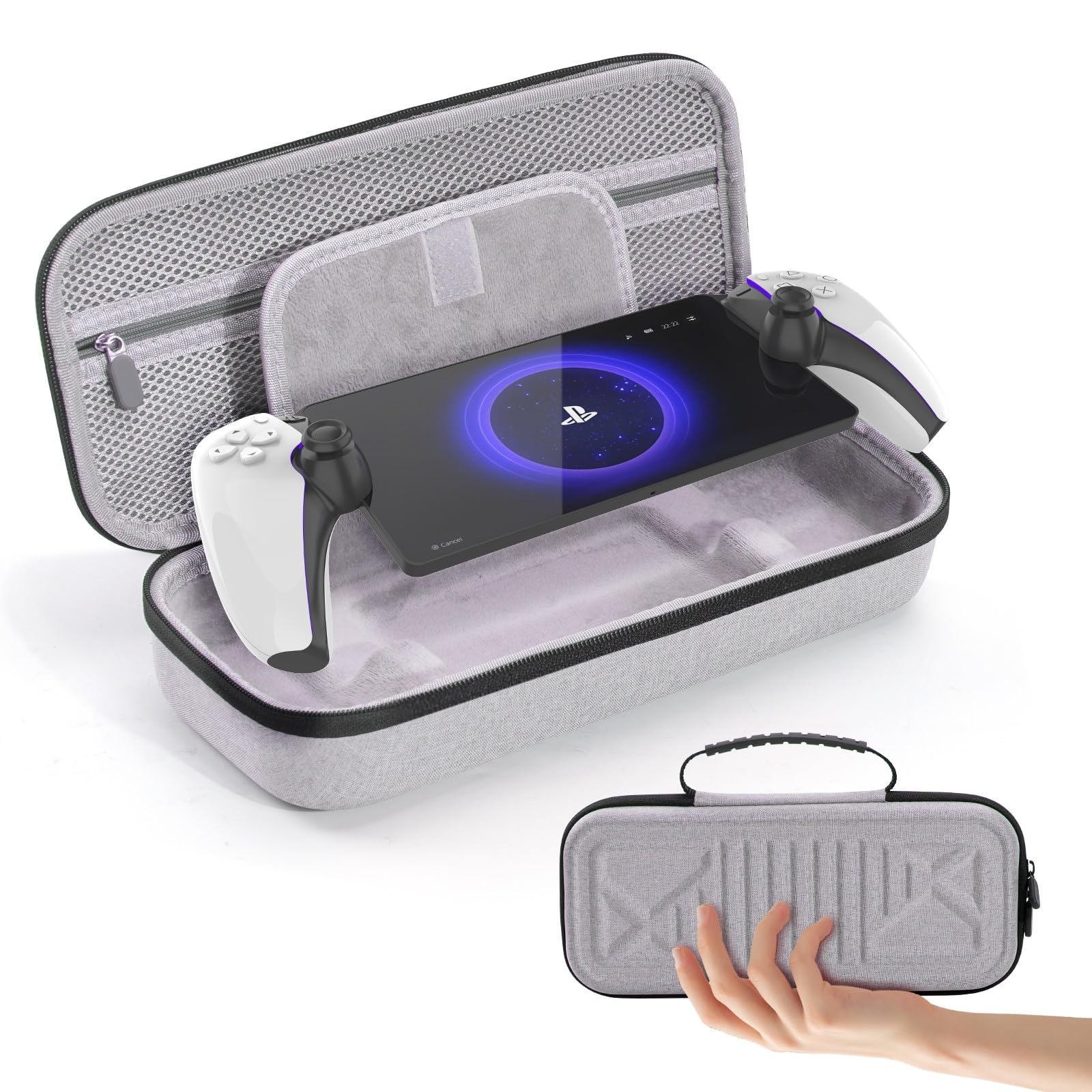 VZNEK Carrying Case Compatible with PlayStation Portal, Travel EVA Hard Carrying Case with Compartment and Mesh Pocket for PS Portal Accessories Storage and Portable PS5 Portal Accessories. (Gray)