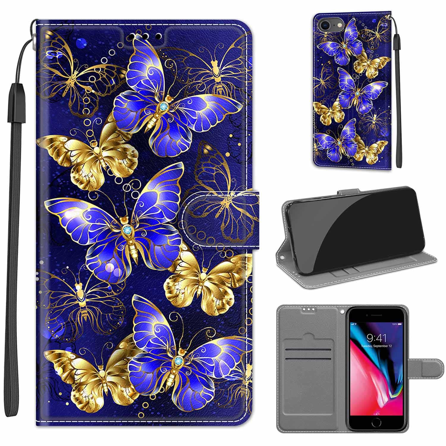 for iPhone SE 2022 5G/iPhone SE 2020/iPhone 8/iPhone 7 (4.7") Case, PU Leather Wallet Book Flip Folio Stand View Cover Pouch Compatible with iPhone SE3/SE2/8/7 (Butterfly)