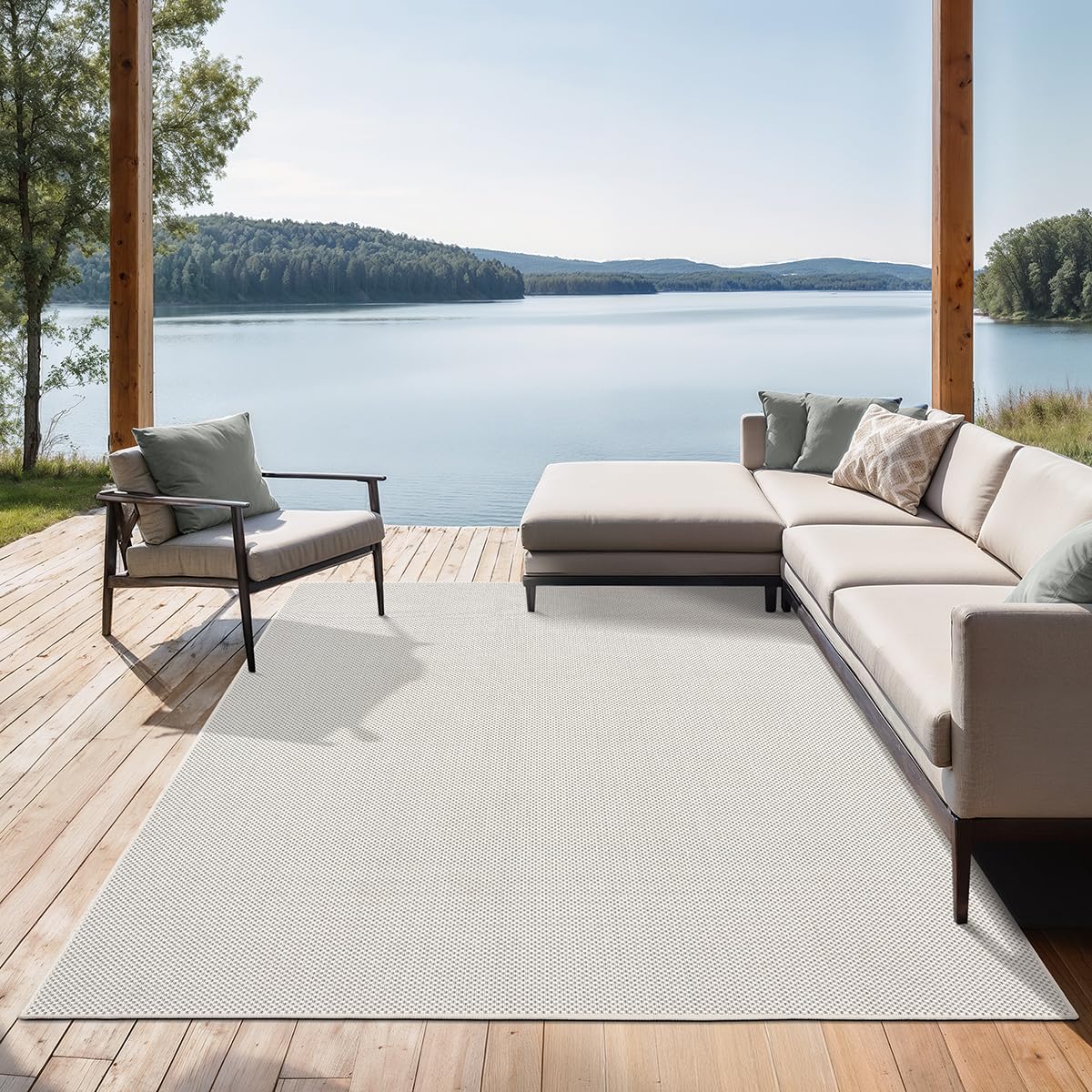 the carpet Mistra Robust Outdoor Rug, Modern, Weatherproof and UV-Resistant, for Balcony, Patio and Conservatory, But Also Suitable for Kitchen or Dining Room, Cream, 80 x 150 cm