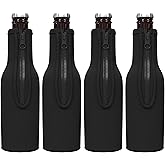 TahoeBay Beer Bottle Insulator Sleeves (Black) Neoprene Coolers with Zipper for 12oz Longneck Bottles (4)