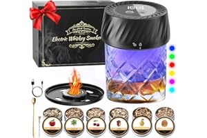 PUFTEM Electric Whiskey Smoker Kit, Cocktail Smoker Kit with LCD Display, No Butane Needed, Built-in Lighter, Old Fashioned Smoker Kit with 6 Wood Chips, Bourbon Whiskey Gifts for Men, Dad, Husband