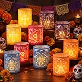 Ropoloogy 10 Pcs Dia De Los Muertos Table Decor with LED, Papel Picado | Lantern Boxes with LED Tea Lights, Day of the Dead Candle Holder, Dia De Los Muertos Table Centerpieces, Muertos Altar Party