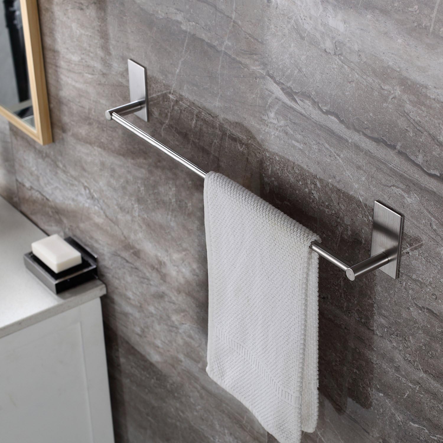 Taozun Towel Bar Self Adhesive 27.55-Inch Bathroom Brushed SUS 304 Stainless Steel Bath Wall Shelf Rack Hanging Towel Stick On Sticky Hanger Contemporary Style: Home & Kitchen