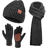 FZ FANTASTIC ZONE Mens Winter Knit Hat Beanie Long Neck Scarf Touchscreen Gloves Set Fleece Skull Caps Gifts for Men Women