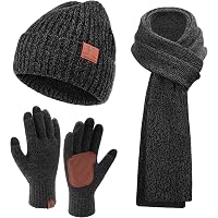 3 PCS Winter Hat Scarf Gloves Set, Soft Warm Knit Beanie Hat  display picture 1