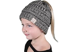Funky Junque Kids Messy Bun Ponytail Hat Girls Beanie Tail - Grey/Black 4#31