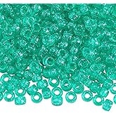 Ornaland 500 Pcs Pony Beads for Jewelry Making Bulk 6x9mm Glitter Powder Plastic Hair Beads for Hair Braids Bracelets Earrings Necklaces DIY Jewelry Making(Light Green)