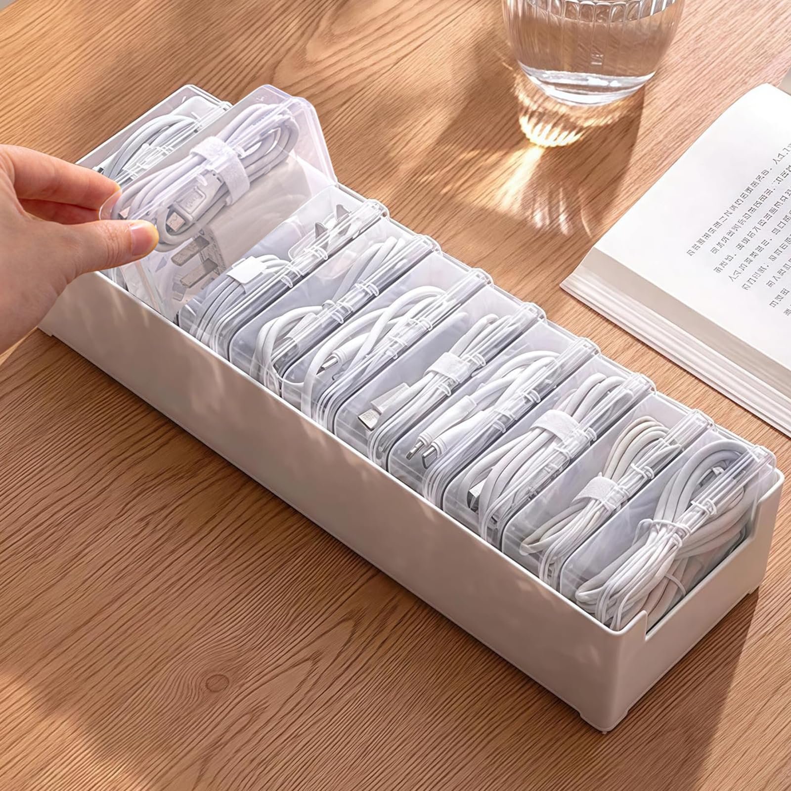 Photo 1 of 12PCS 30 * 10 * 7.5cm Cable Storage Box Set, Wire Organizer with Divided Compartments for Charging Cords, Earphones, and Small Electronic Accessories(White)