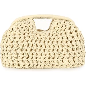 Oweisong Straw Purse for Women Woven Wicker Clutch Summer Beach Tote Handbag Crochet Dumpling bag for Vacation
