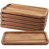 FUNSUEI 11.8 x 5.1 Inches Set of 6 Wooden Serving Platters, Acacia Wooden Serving Trays with Grooved Design, Rectangular Wood Platters for Fruit, Cookie, Bread, Vegetable, Salad