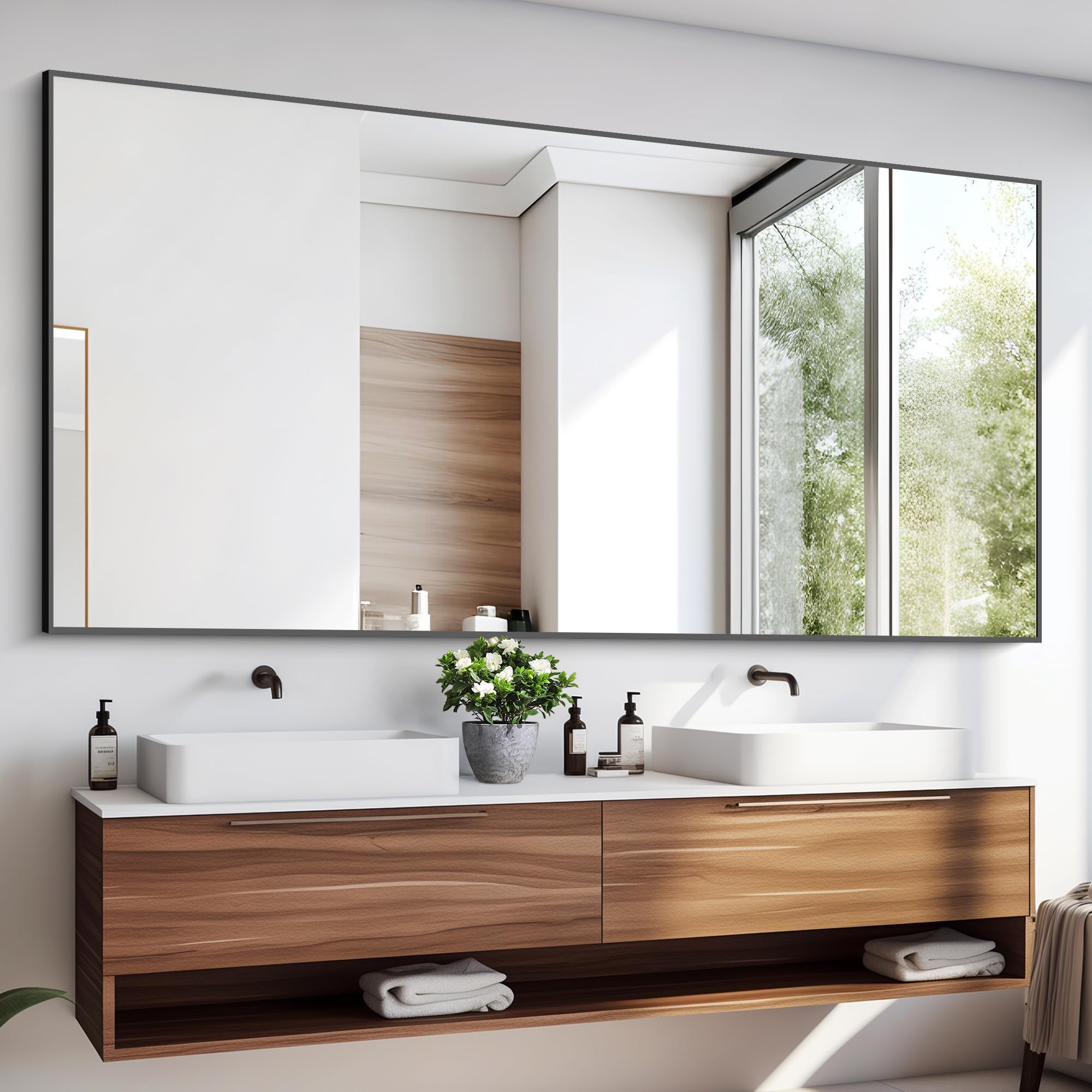 Photo 1 of KOCUUY 72x36 Inch Large Black Wall Mounted Mirror,Aluminum Framed Decorative Rectangular Bathroom Mirror for Wall Over Sink,Vanity Mirror for Bedroom Living Room Bathroom,Functional Oversized Mirror
