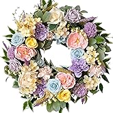 TEMPUS Spring Summer Wreath for Front Door 22 Inch Artificial Floral Wreath with Roses Peonies Hydrangeas Leaves for Door Wall Decoration Wedding Party Home Farmhouse Decoration
