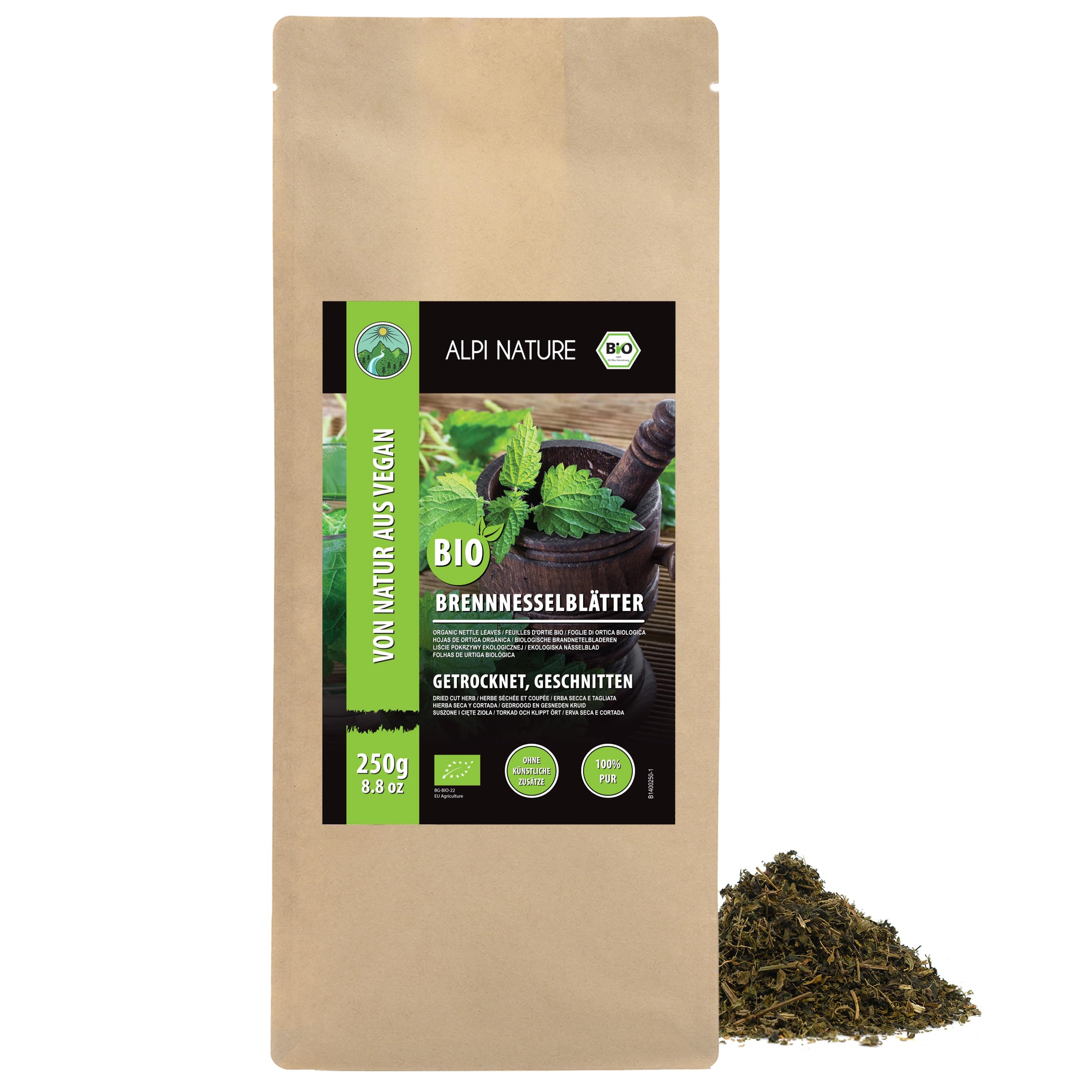 Alpi Nature Organic Nettle Tea 250g 8.8 oz, Dried and Cut Nettle Leaves, Loose Leaf Tea