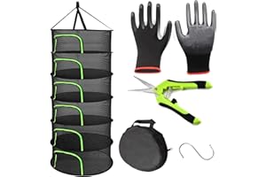 maexsktao Herb Drying Rack, 6-Layer Black Hanging Drying Rack with U-Shaped Green Zipper, with Garden Scissors, Plant Drying Rack net for Drying Plants