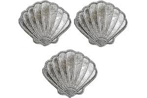 Umama Patch Set of 3 Seashell Mermaid Queen Princess Cartoon Embroidered Iron On Patch Silver Shell Sticker Craft Fabric Accessory Sewing Jacket Polo T-Shirt Hat Bag Clothing