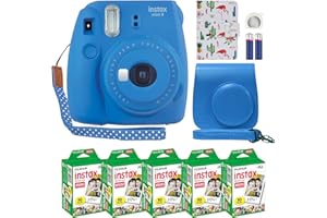 Fujifilm Instax Mini 9 Instant Camera Cobalt Blue with Custom Case + Fuji Instax Film Value Pack (50 Sheets) Flamingo Designer Photo Album
