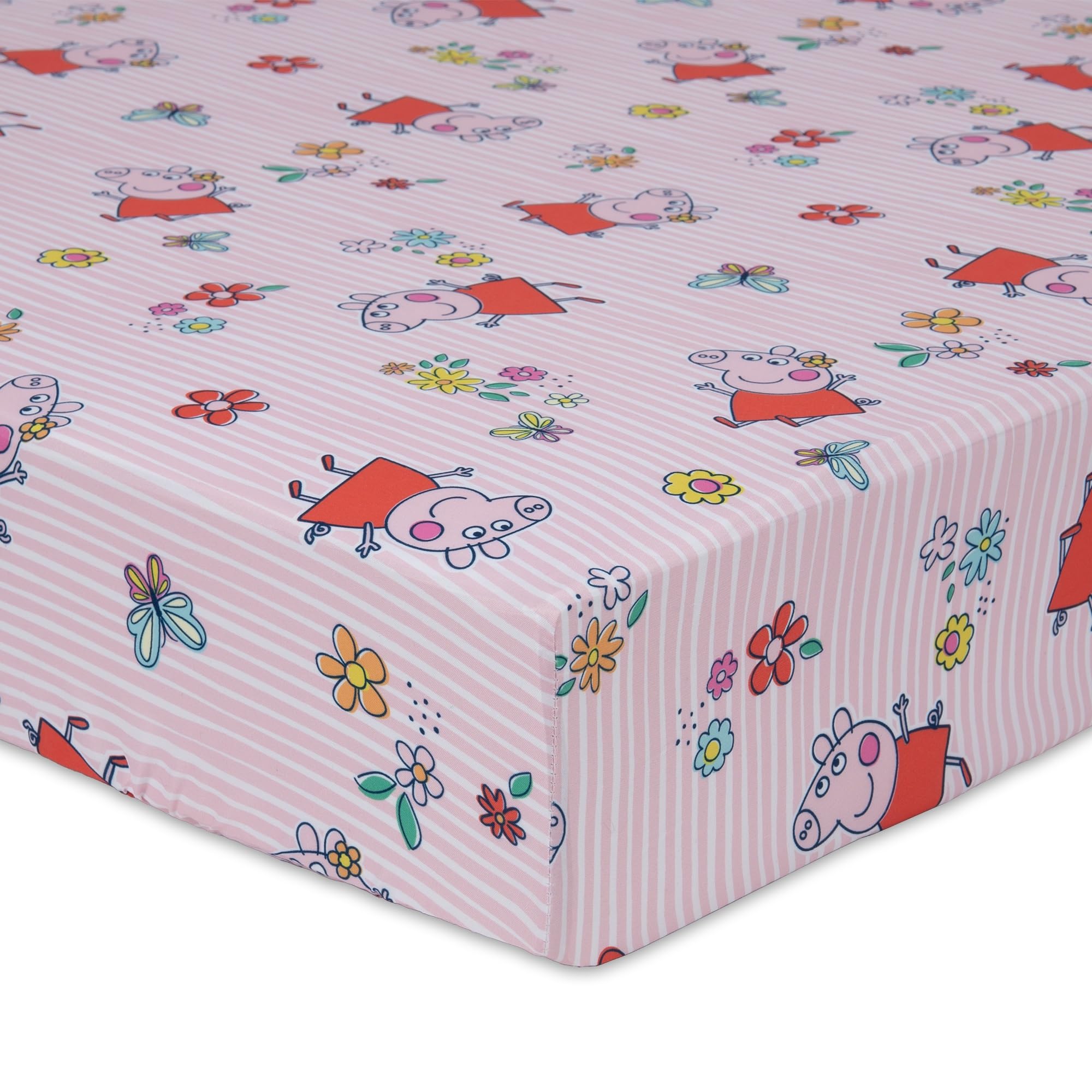 Photo 1 of NoJo Peppa Pig 2 Piece Toddler Sheet Set Fitted Bottom Sheet and Reversible Pillowcase, Pink and White