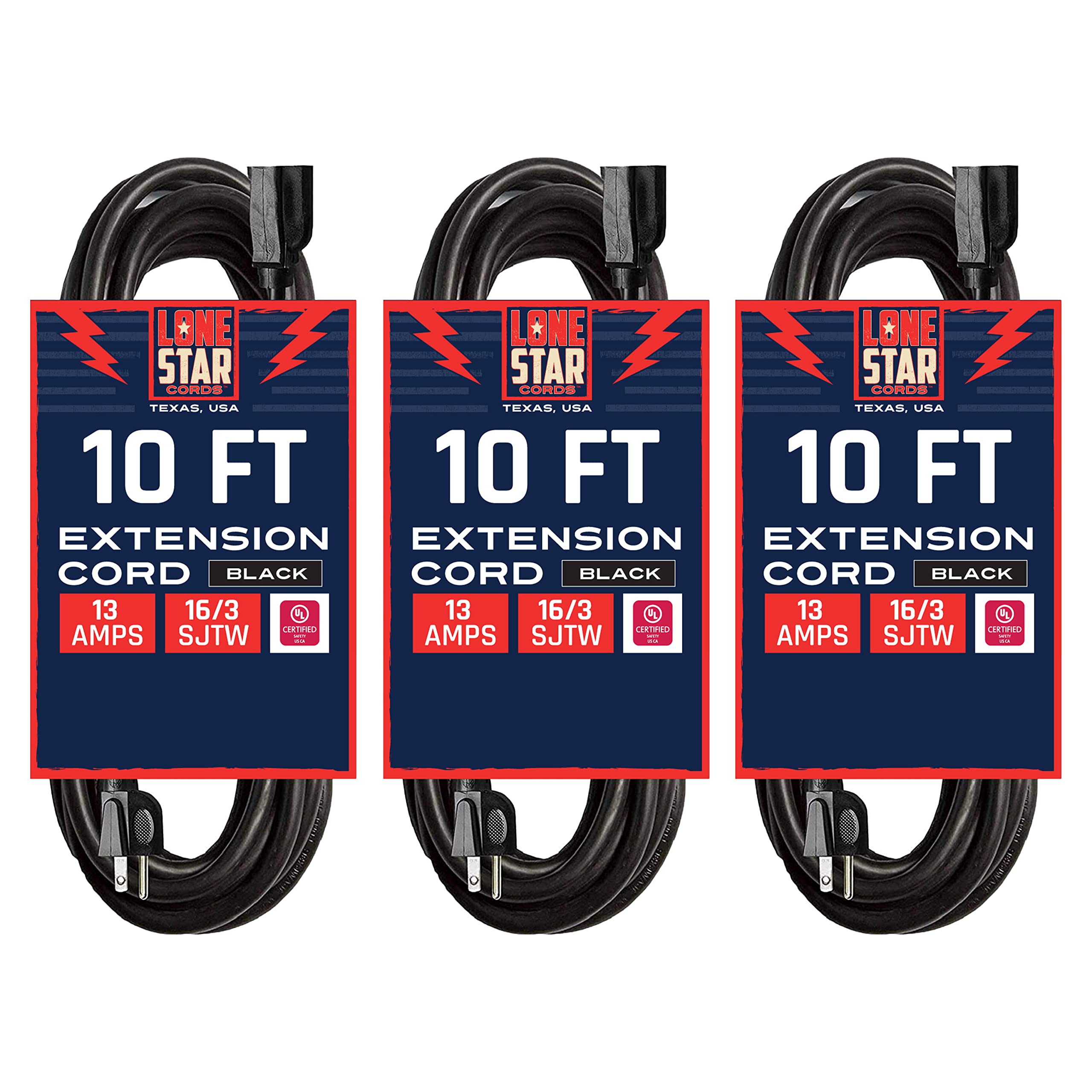 Lone Star 3 Pack 10 ft Outdoor Extension Cord, 16/3