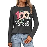 100 Days of School Shirt Women Kindergarten Teacher Long Sleeve Shirts School Days Celebration Gifts Pullover Tops