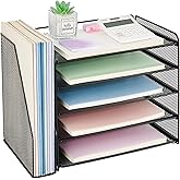 OPNICE Desk Organizer, 5-Tier Paper Organizer Letter Tray with Magazine Holder, Office Desk Accessories & Workspace Organizers, Desktop File Organizer for Office Supplies Storage, Black